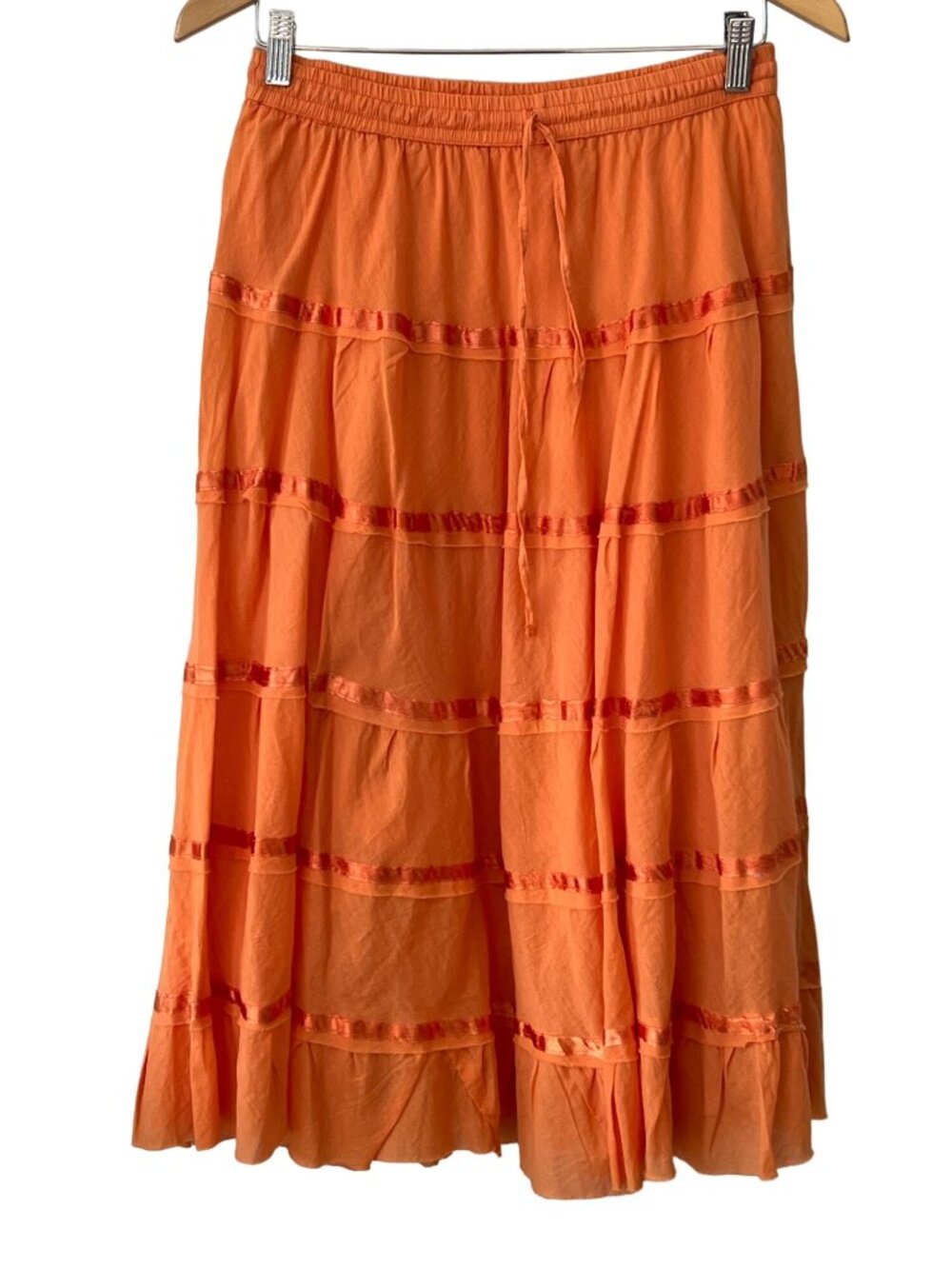 SB Fashion Maxi Skirt OS Elastic Waist Tiered Orange Cotton Cottagecore Peasant